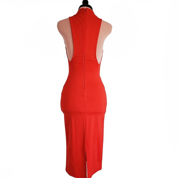 Babaton Sexy Bright Red Bodycon Midi Dress BNWT - Picture 5 of 15